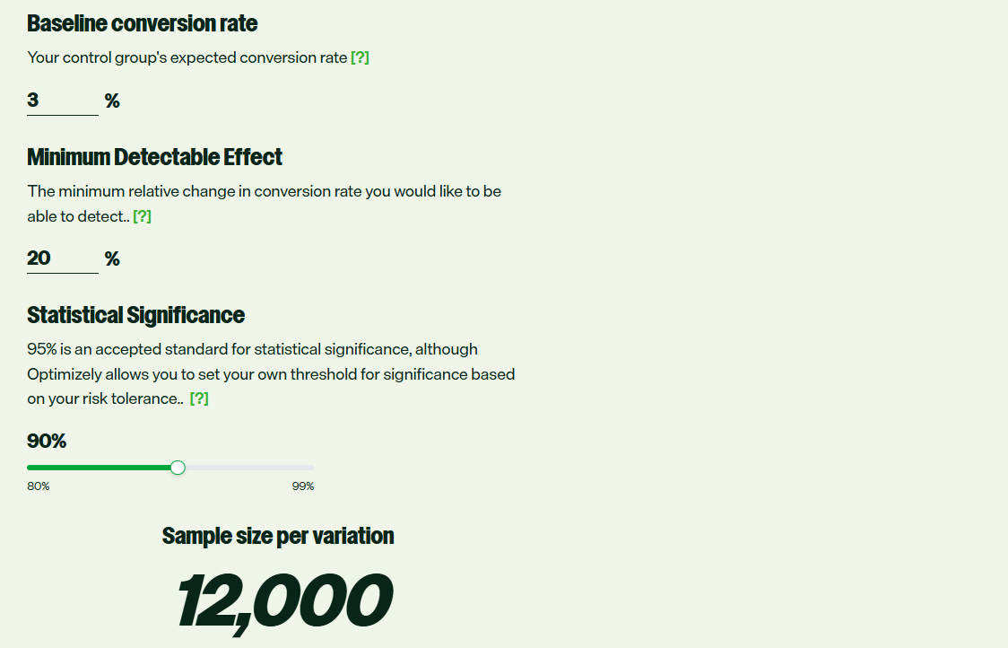 Работа калькулятора Optimizely