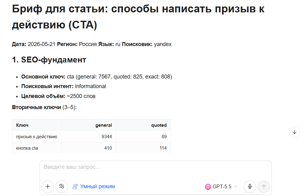 Скриншот интерфейса ИИ-чата с включенным навыком