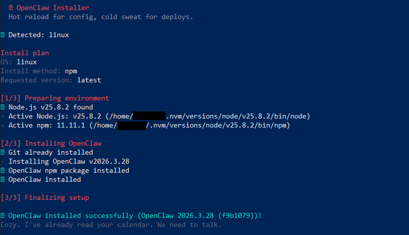 Скриншот процесса установки OpenClaw в Windows PowerShell