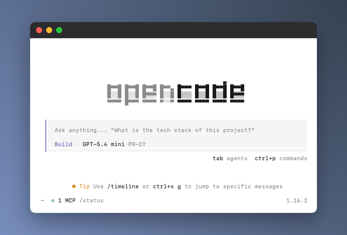 Скриншот работы с OpenCode через PR-CY API